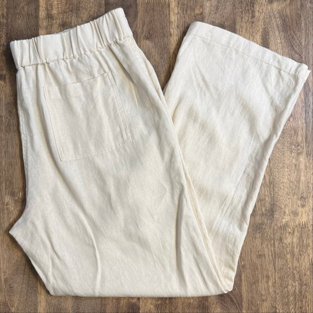 Nicole Miller Linen Pants High Rise Drawstring Summer Resort Cream Women's Large - Picture 8 of 9